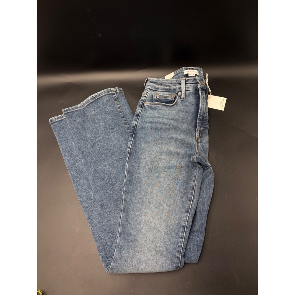 Good American Good Classic Slim Bootcut Jeans High Rise Blue Indigo254 00/24 New